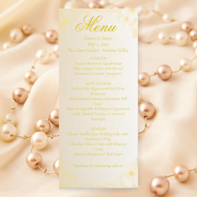Cartão de Menu de Casamento Elegante Creme Marfim  (Criador carregado)