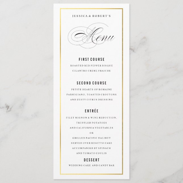 Cartão de Menu de Casamento Elegante de Fronteira  (Frente)