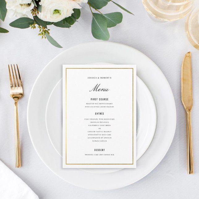 Cartão de Menu de Casamento Elegante de Fronteira  (Criador carregado)