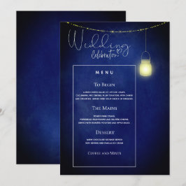 Cartão de Menu de Casamento Elegante em Azul Meia-
