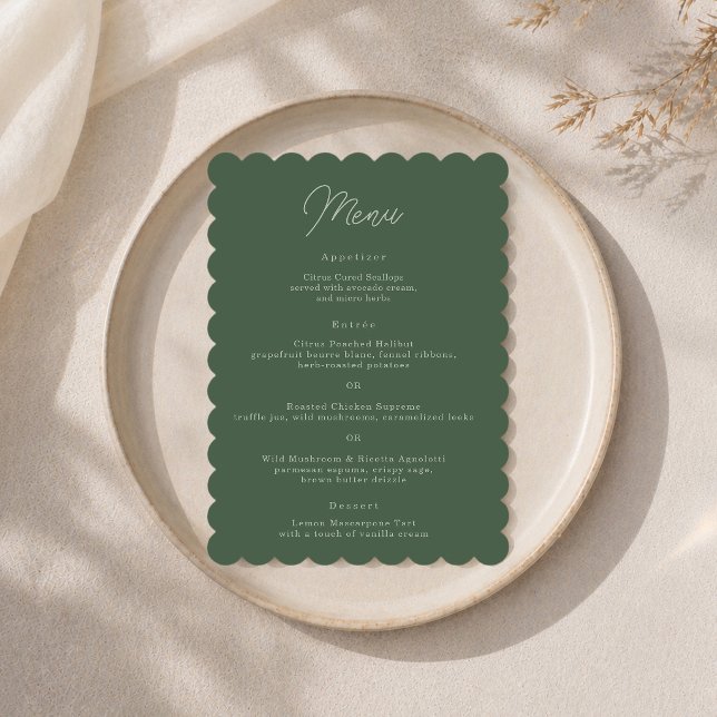 Cartão de Menu de Casamento Elegante em Verde Flor (Criador carregado)
