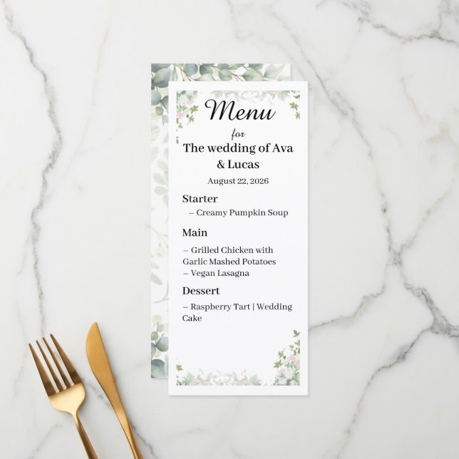 Cartão de Menu de Casamento Elegante | Estação de  (Frente/Verso In Situ)