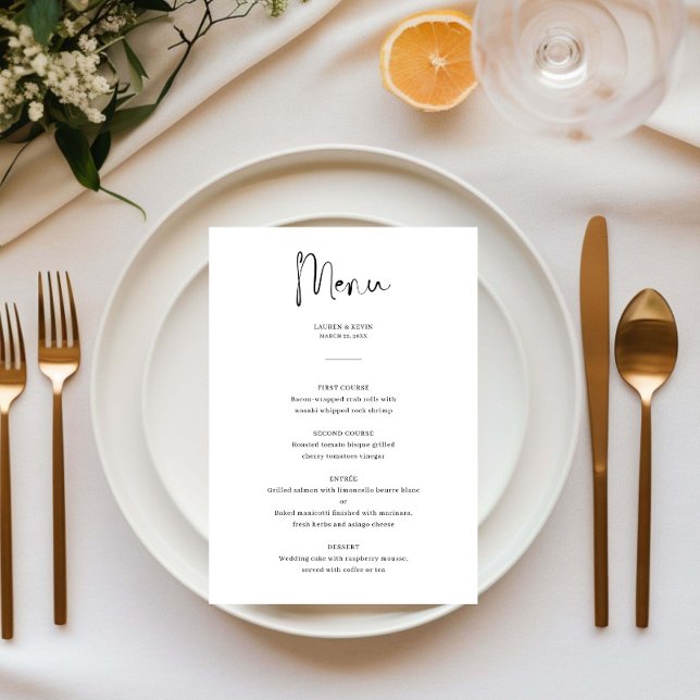 Cartão de menu de Casamento Elegante Minimalista (Criador carregado)
