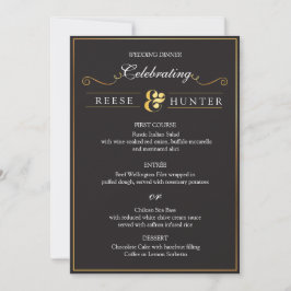 Cartão de Menu de Casamento Elegante Moderno Preto