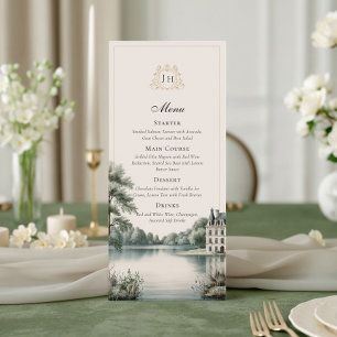 Cartão de Menu de Casamento Elegante Monograma do 