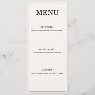 Cartão de Menu de Casamento Elegante Old Money