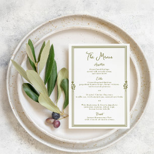 Cartão de Menu de Casamento Elegante Verde Oliva T