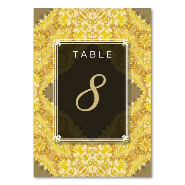 Cartão de Menu de Casamento em Damasco Amarelo Dou (Frente)