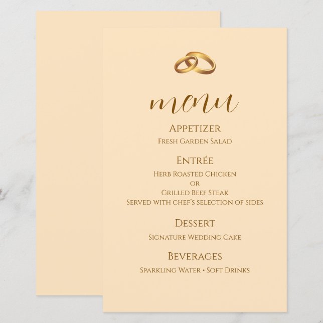 Cartão de Menu de Casamento em Letra Bronze (Frente/Verso)
