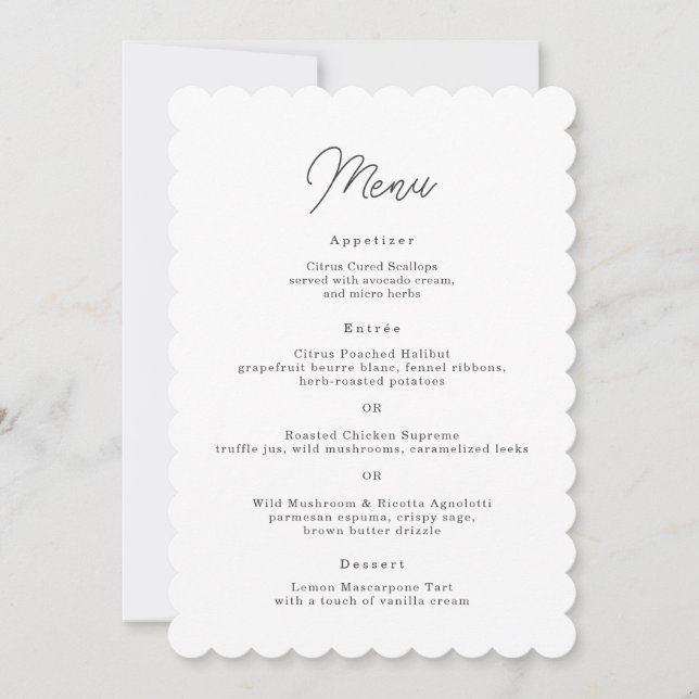 Cartão de Menu de Casamento em Letra Manuscrita Es (Frente)