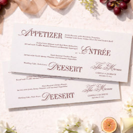 Cartão de Menu de Casamento em Marfim e Borgonha V