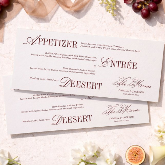 Cartão de Menu de Casamento em Marfim e Borgonha V (Criador carregado)
