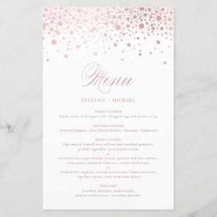 Cartão de Menu de Casamento Faux Rosa Gold Foil Co