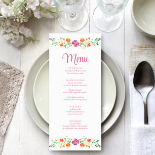 Cartão de Menu de Casamento Fiesta Floral Mexicana