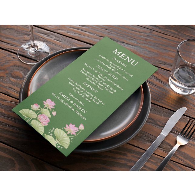 Cartão de Menu de Casamento Flor de Lótus (Criador carregado)