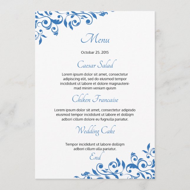 Cartão de Menu de Casamento Floral (Frente)