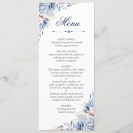 Cartão de Menu de Casamento Floral Azul Empoeirado
