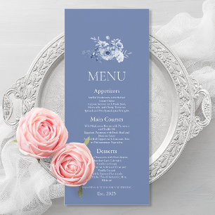 Cartão de Menu de Casamento Floral Azul Empoeirado