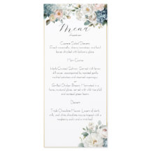 Cartão de Menu de Casamento Floral Azul Empoeirado