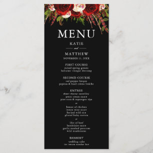 Cartão de Menu de Casamento Floral Boho Burgundy P