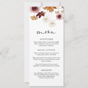 Cartão de Menu de Casamento Floral Boho Outono Bor