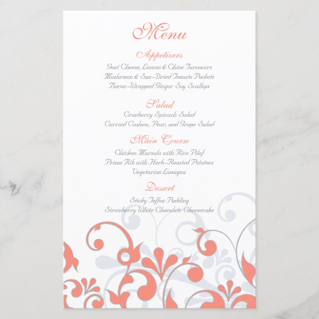 Cartão de Menu de Casamento Floral Branco da Cinza (Frente)