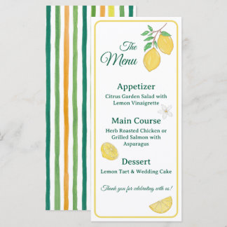 Cartão de Menu de Casamento Floral Chic Limão e Li