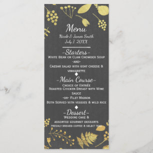 Cartão de Menu de Casamento Floral Cinza Carvão e