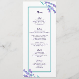 Cartão de Menu de Casamento Floral com lavanda Wat