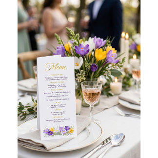 Cartão de Menu de Casamento Floral Crocus Amarelo