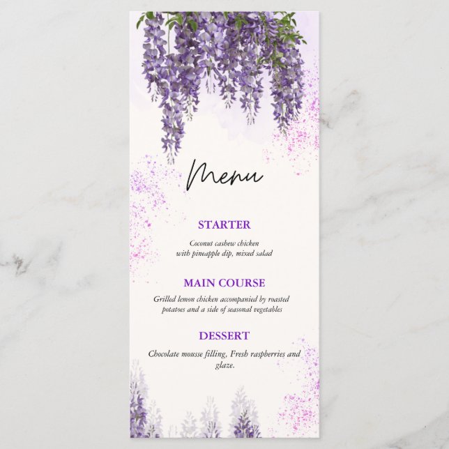 Cartão de Menu de Casamento Floral de Aquarela Ele (Frente)