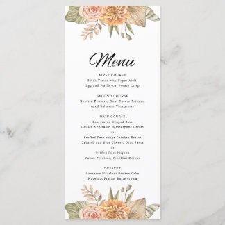 Cartão de Menu de Casamento Floral de Boho Mínimo