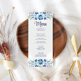 Cartão de Menu de Casamento Floral de Fiesta Azul 