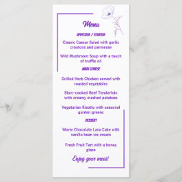 Cartão de Menu de Casamento Floral de Linha Roxa M