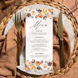 Cartão de Menu de Casamento Floral de Outono Rústi