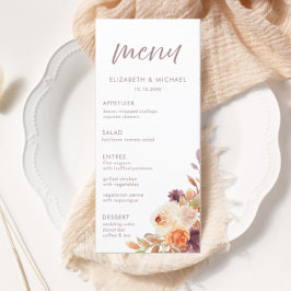 Cartão de Menu de Casamento Floral de Queda Elegan