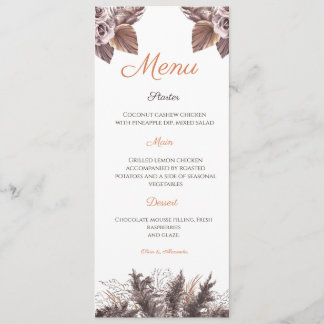 Cartão de Menu de Casamento Floral de Terracota Mo