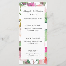 Cartão de Menu de Casamento Floral de Watercolor