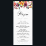 Cartão de Menu de Casamento Floral do Autumn Bloom<br><div class="desc">Um cartão de menu branco e elegante que inclui peônias de aquarela e outras flores em cores do outono com padrão de bolinhas para o dorso. Este cartão de menu será perfeito para casamentos no outono ou outono e outros eventos. Itens correspondentes estão disponíveis.</div>
