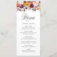Cartão de Menu de Casamento Floral do Autumn Bloom
