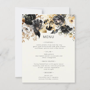Cartão de Menu de Casamento Floral Dourado Luxo Pr