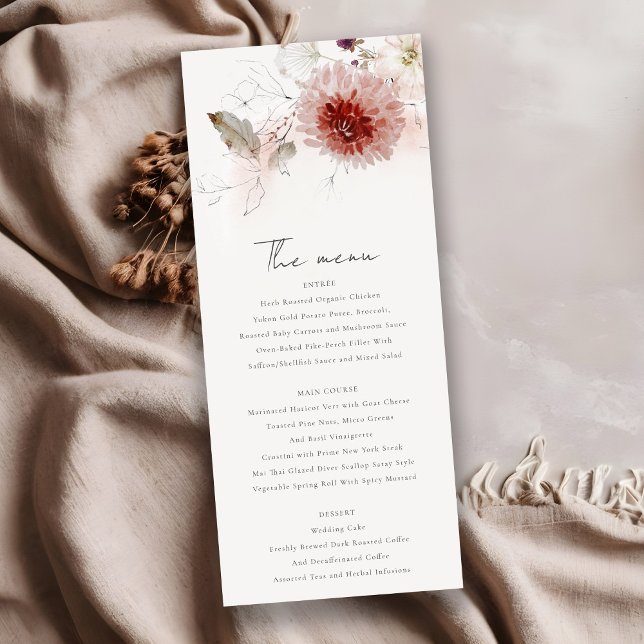 Cartão de Menu de Casamento Floral Dusky Fall Mars (Criador carregado)