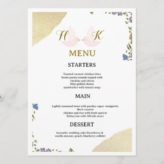 Cartão de Menu de Casamento Floral Elegante
