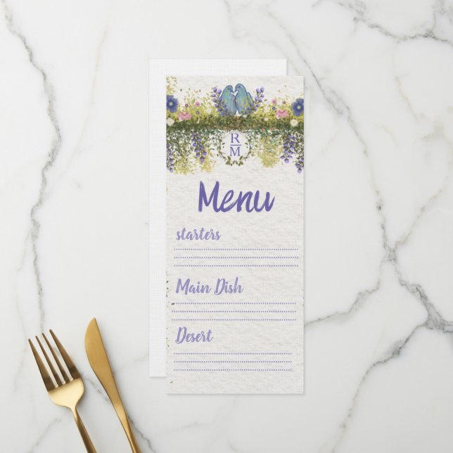 Cartão de Menu de Casamento Floral Elegante 4x9. 5 (Frente/Verso In Situ)