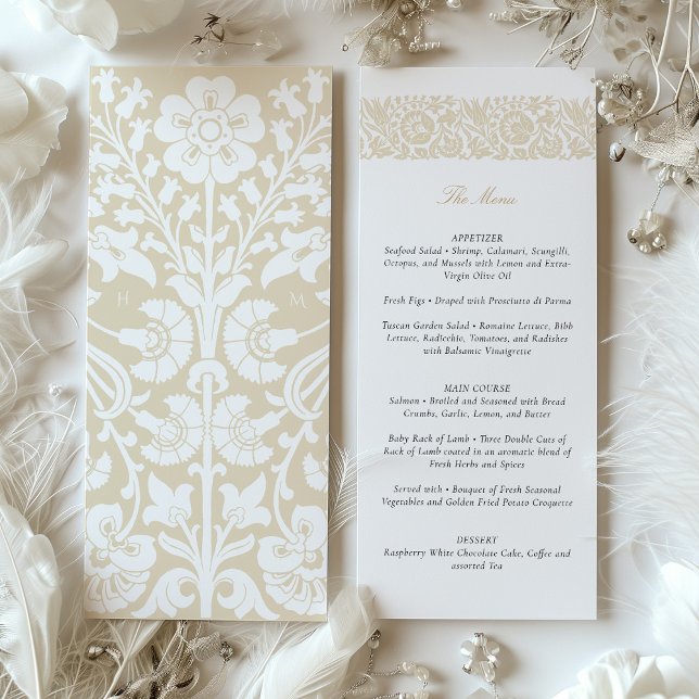 Cartão de Menu de Casamento Floral Elegante Beige  (Criador carregado)