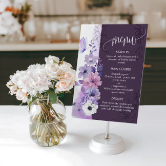Cartão de Menu de Casamento Floral em Aquarela