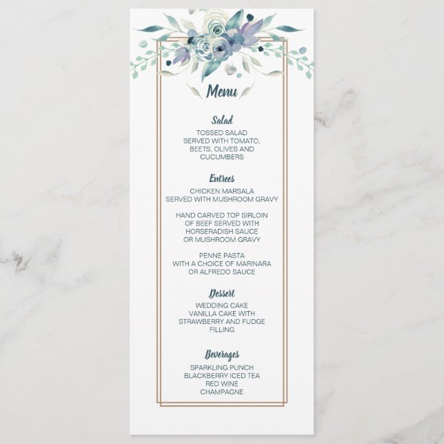 Cartão de Menu de Casamento Floral em Aquarela de  (Frente)
