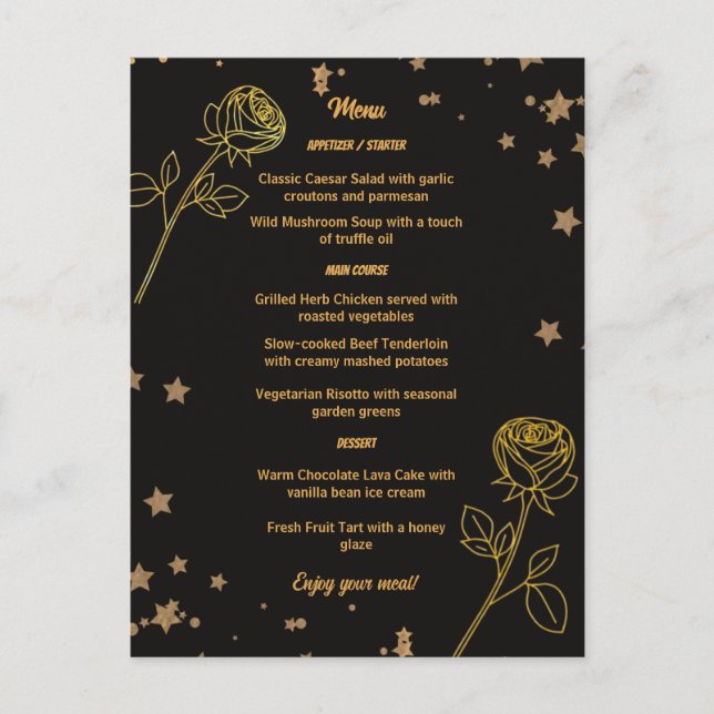 Cartão de Menu de Casamento Floral em Folha de Our (Frente)