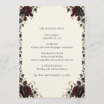 Cartão de Menu de Casamento Floral Gótico Rosa da