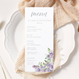 Cartão de Menu de Casamento Floral Lilás em Aquare
